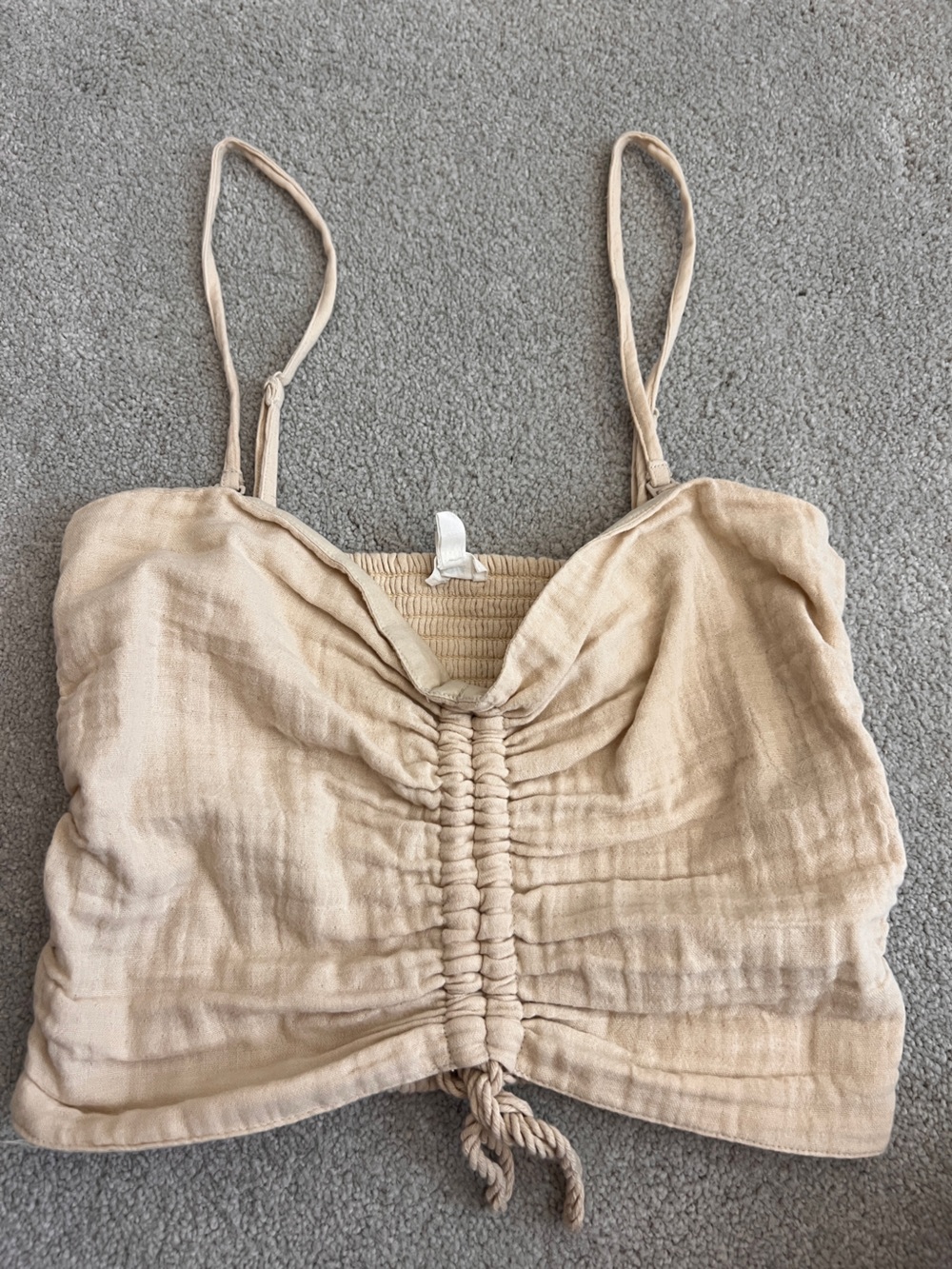 Aerie Beige Linen Crop Top Removable Adjustable Straps